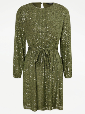 asda sequin dress Sequin Long Sleeve Belted Mini Dress | Women