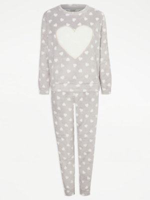 Light Grey Heart Fleece Sweatshirt Pyjamas Gift Box