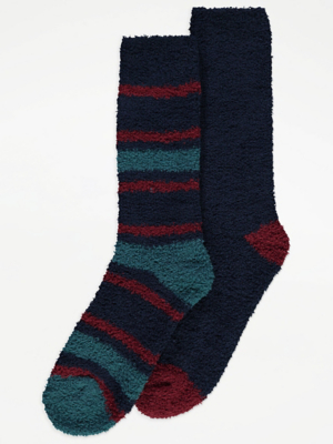 Navy Striped Cosy Socks 2 Pack | Men | George at ASDA