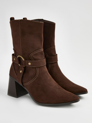 Camel Brown Pointed Toe Western Ankle Boots main image 1