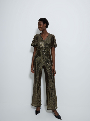 Sequin Disco Flutter Sleeve Jumpsuit Women George at ASDA
