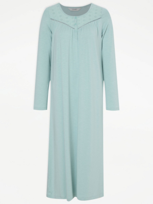 Mint Broderie Long Sleeve Midi Nightdress - Main Image