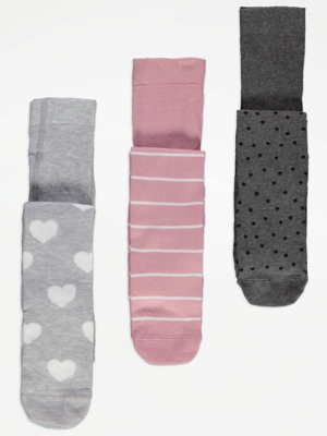 Heart Stripe Patterned Tights Pack