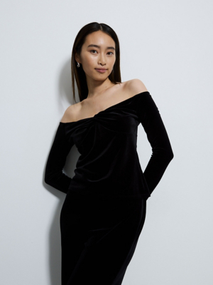 Velvet Twist-Front Long Sleeve T-Shirt