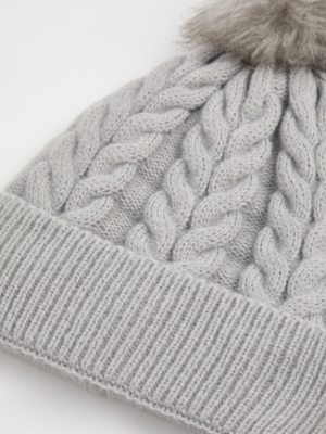 Thinsulate Grey Pom Pom Cable Knitted Hat | Women | George at ASDA