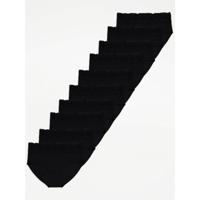 George Black Lace Trim Midi Knickers 10 Pack