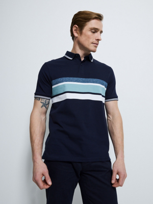NAVY STRIPE RELAXED POLO TOP