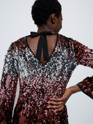 burgundy sequin dresses Burgundy Sequin Lace-Up Back Long Prom Dress with Slit Burgundy / 2 main image 1