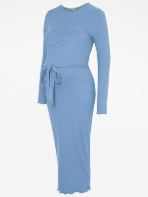 Blue Maternity Ribbed Long Sleeve Midi Dress | Women | George at ASDA