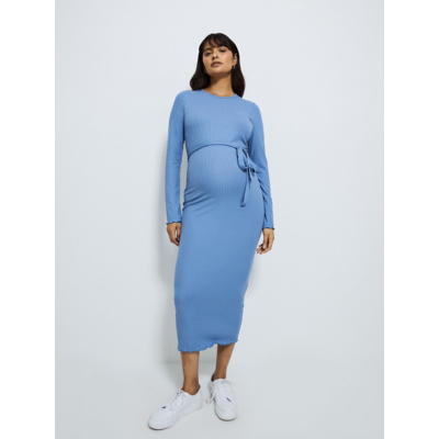 George Blue Maternity Ribbed Long Sleeve Midi Dress