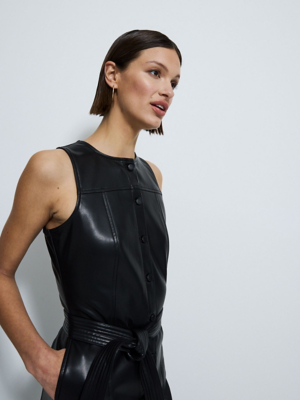leather midi dress formal Akris Wool Cocktail Dress with Wave Leather Bust