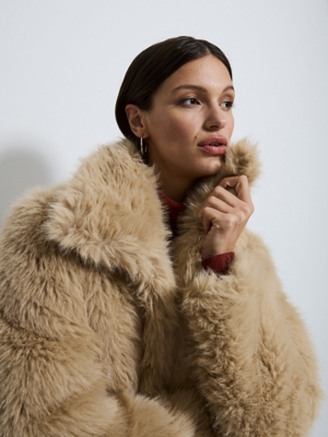 Fur Asda Burgundy Coat Studio Edit Beige Faux Fur Longline Coat