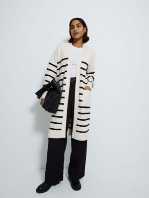 Black Striped Edge To Edge Knitted Maxi Cardigan | Women | George at ASDA