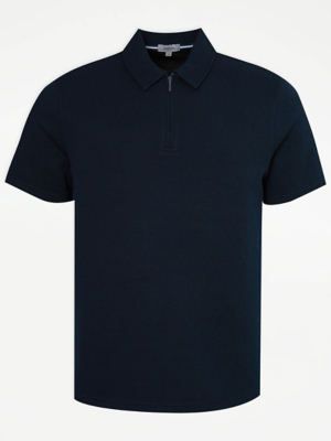 Navy Textured Zip Neck Short Sleeve Polo Shirt | Men | George at ASDA