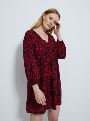 Animal Print Long Puff Sleeve Smock Mini Dress Sale Offers