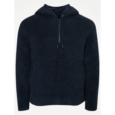 George Navy Borg Fleece Zip Neck Lounge Hoodie