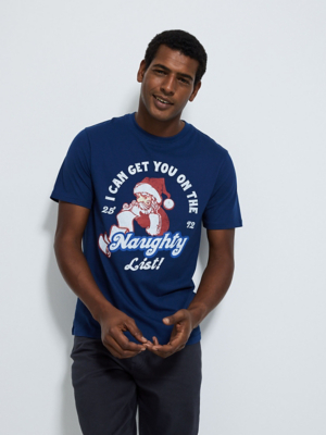 Christmas Santa Claus Naughty List Navy T-Shirt Men George at ASDA