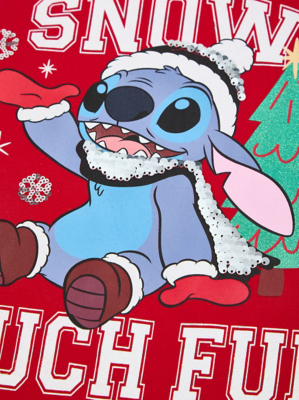 Disney Lilo and Stitch Red Christmas Snow Fun T-Shirt Kids