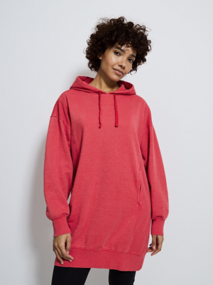 Red Marl Hooded Mini Sweatshirt Dress