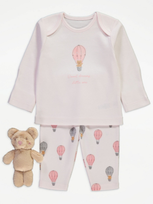 Pink Hot Air Balloon Long Sleeve Pyjamas and Toy Set | Baby | George at ...
