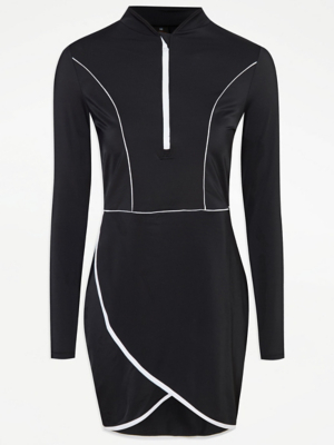 Black Zip Front Contrast Trim Modesty Swim Dress | Women | George