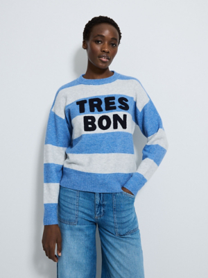 Blue Striped Tres Bon Crew Neck Knitted Jumper | Women | George at
