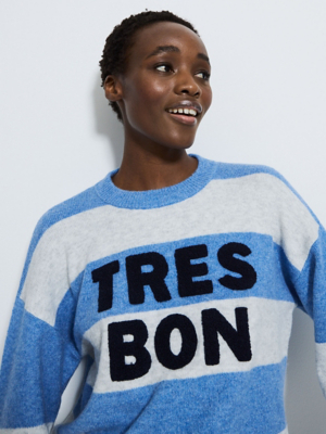 Blue Striped Tres Bon Crew Neck Knitted Jumper | Women | George at