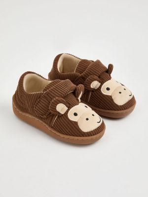 Brown Corduroy Monkey Cupsole Slippers Kids George at ASDA