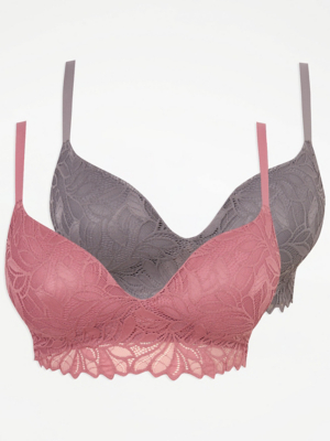 Leafy Lace Comfort Non-Wired Bras 2 Pack | Lingerie | George at ASDA