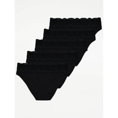 George Black Lace Trim High Leg Knickers 5 Pack