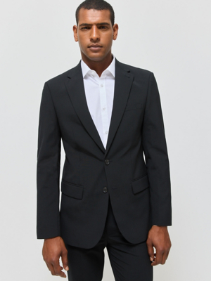 Black Tailored Fit Suit Long Cuff Sleeve Jacket with Wool