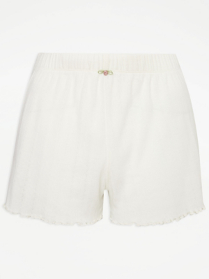 White Pointelle Rose Lettuce Edge Pyjama Shorts | Lingerie | George at ASDA
