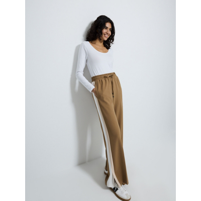 George Camel Side Stripe Wide Leg Trousers
