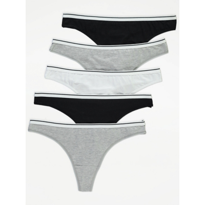 George Sporty Waist Thongs 5 Pack - Black/Grey