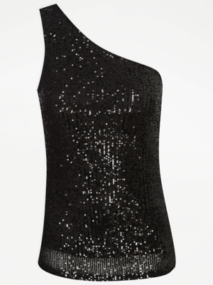 Black Sequin One Shoulder Top Women George at ASDA - Main Image