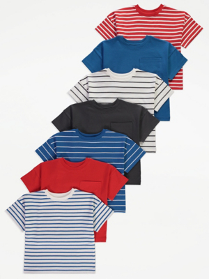 T-shirt Rayé Bleu Pour Garçon George – 7-8 Ans, Coton Doux, Manches Courtes, Col Rond