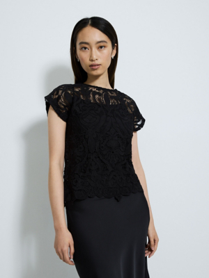 Haut Femme Sans Manches Dentelle Légère George Taille XL - Noir - Occasion Très Bon état - Top Léger D'été