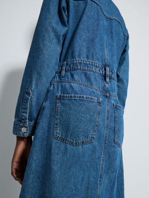 george asda denim dress Denim Long Sleeve Zip Front Midi Dress | Women