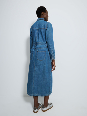 denim dress asda Denim Long Sleeve Button Front Midi Shirt Dress | Women