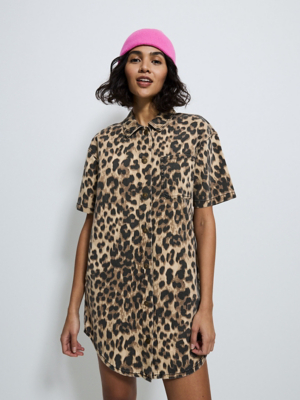 Leopard Print Denim Shirt Mini Dress Women George at ASDA