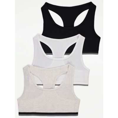 George Marl Racer Back Crop Tops 3 Pack - White/Black