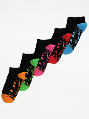 Black Splatter Sole Cotton Rich Trainer Liner Socks 5 Pack | Kids ...