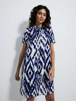 Blue Abstract Linen Blend Short Sleeve Mini Shirt Dress | Women | George at  ASDA