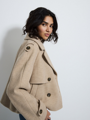 Trench Coat Checked Coat Asda Oatmeal Cosy Cropped Trench
