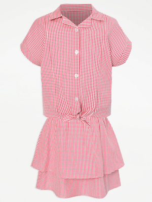 Gingham Tartan Skirt Red Asda Girls Gingham Top And Skirt School Set School  George At ASDA