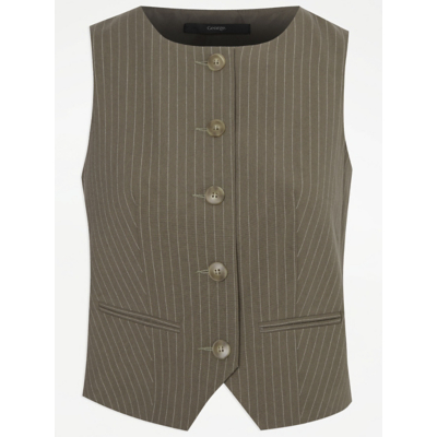 George Khaki Pinstripe Crew Neck Waistcoat