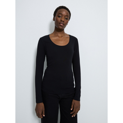 George Black Basic Scoop Neck Long Sleeve Soft Jersey Top