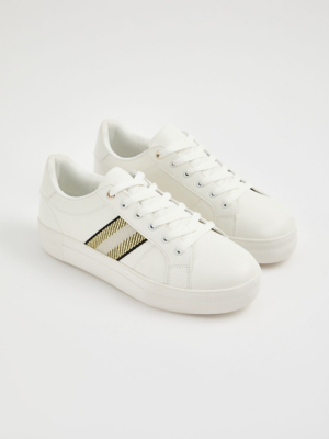 White Metallic Side Stripe Flatform Retro Trainers | Women | George at ASDA