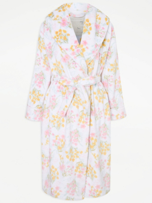 asda ladies dressing gowns White Floral Fleece Gown | Lingerie Nalani
