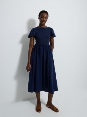 jersey flutter sleeve dress Navy Top Midi | Women Fabric Composition: 90% POLYESTER 10% ELASTANE